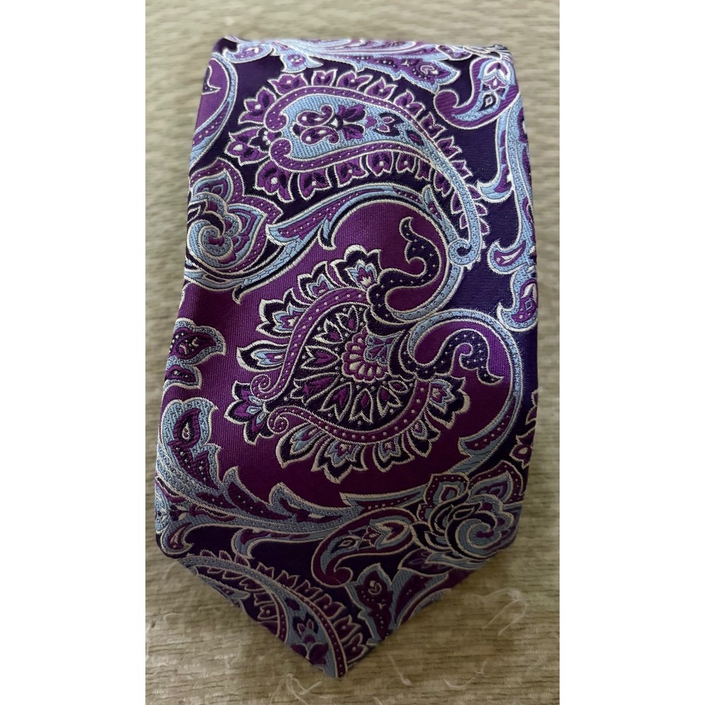 Purple Mens Ike Behar Paisley Silk Necktie